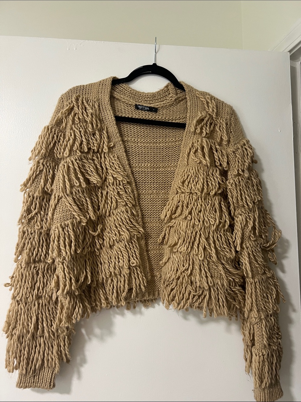 Nasty Gal Tan Fringe Open-Front Chunky Cardigan